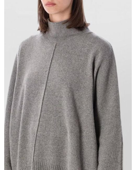 Alberta Ferretti Gray Cashmere Top High Neck Lace Detail