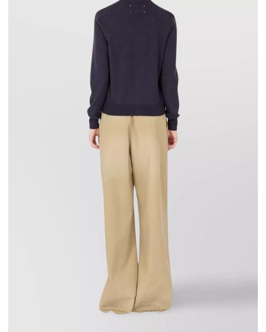 Maison Margiela Blue Wool Ribbed V-Neck Long-Sleeve Cardigan