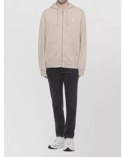 Ralph Lauren Natural Cotton Hooded Sweatshirt Drawstring Ribbed Cuffs Hem for men