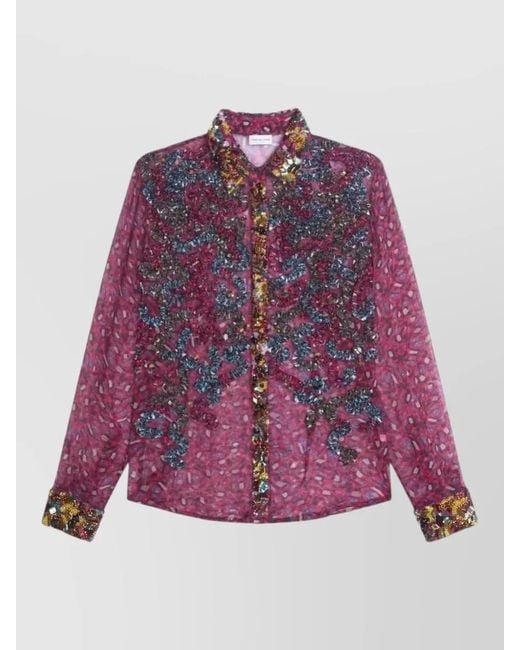 Dries Van Noten Purple Printed Embroidered Shirt