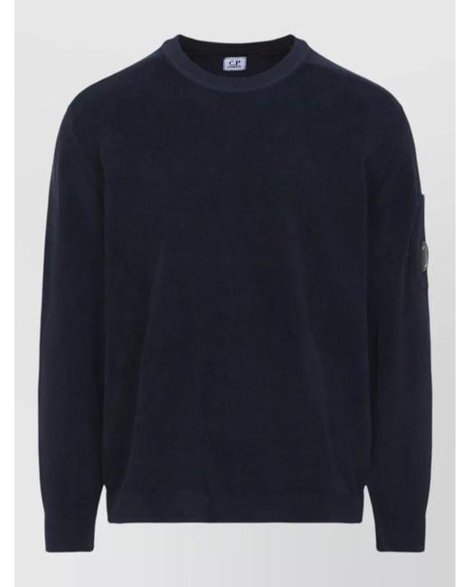 C P Company Blue Crewneck Lens Wool Pullover Long Sleeves for men