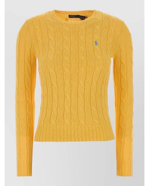 Polo Ralph Lauren Yellow Cotton Sweater Cable Knit Ribbed Cuffs Hem