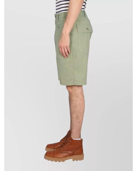 Engineered Garments Green Bermuda Shorts Pleated Front Belt Loops Pockets for men