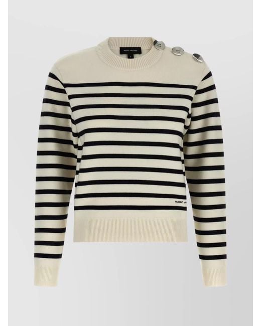 Marc Jacobs White Striped Crew Neck Long Sleeve Sweater
