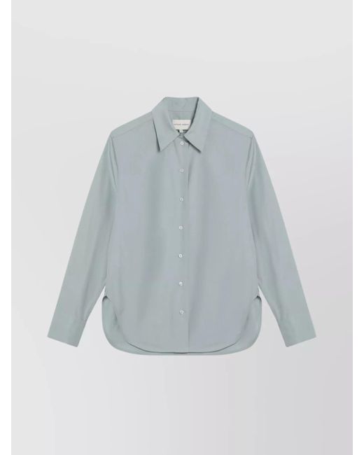 Loulou de Saison Blue Cotton Shirt With Collared Neck And Curved Hem