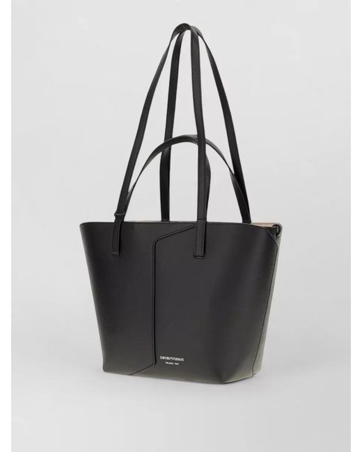 Emporio Armani Black Grained Leather Panelled Tote Bag