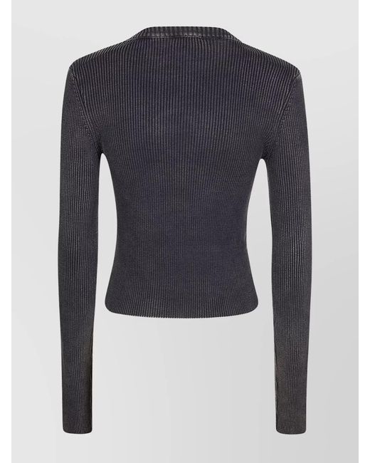 DIESEL Blue Ribbed Cropped Crew-Neck Short-Sleeve Knitted Top