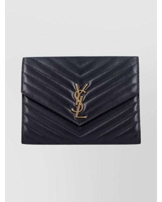 Saint Laurent Blue Chevron Quilted Envelope Flap Pouch