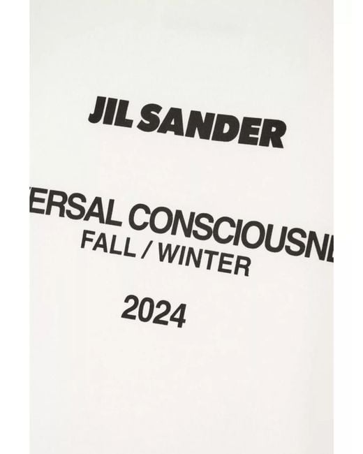 Jil Sander White Ribbed Cotton Logo Print T-Shirt for men
