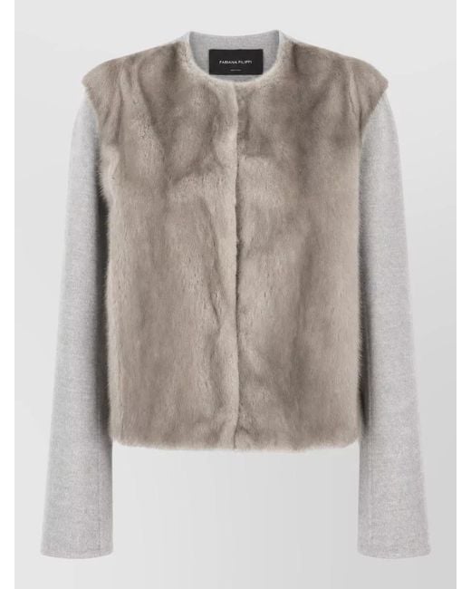 Fabiana Filippi Multicolor Faux Fur Coat Long Sleeves Open Front