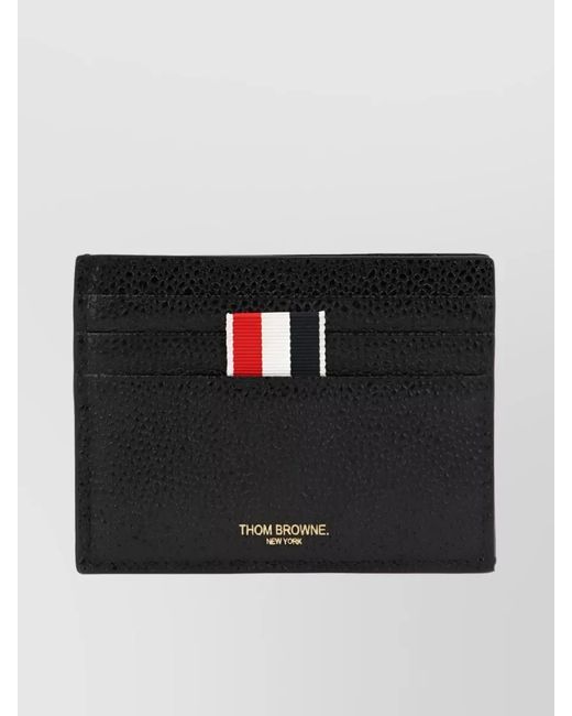 Thom Browne Black Pebbled Leather Card Holder for men