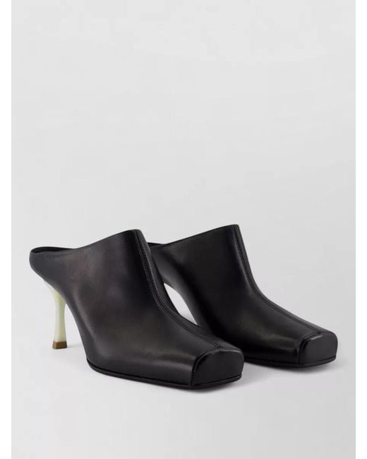 MM6 by Maison Margiela Black Leather Mules Sandals Square Toe Stiletto