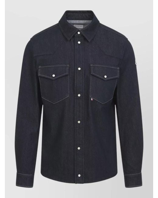 Moncler Blue Denim Western Shirt Pointed Collar Pockets for men