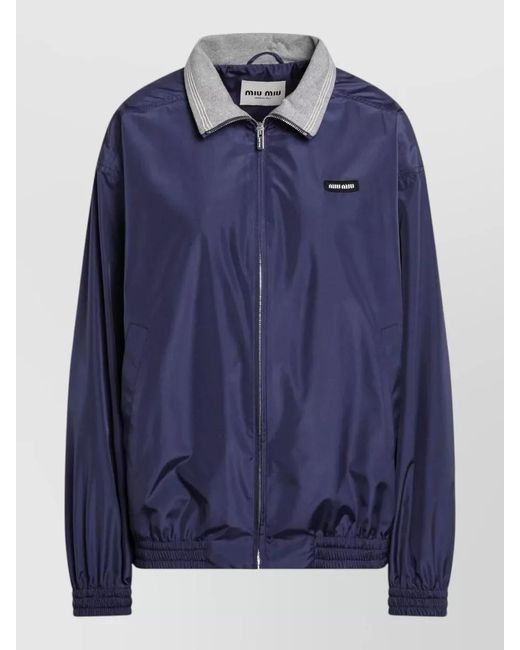Miu Miu Blue Jacket Contrast Collar Elastic Cuffs Pockets