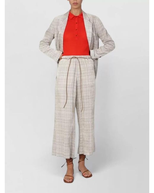 Alysi White Checked Double Breasted Blazer Button Detailing