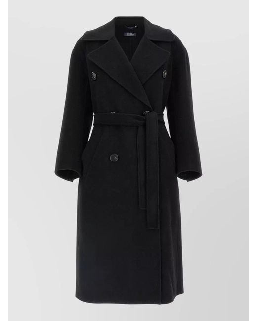 Max Mara Black Cashmere Double-Breasted Long Coat