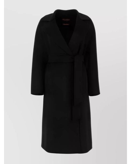 Max Mara Black Belted Waist Long Sleeve Coat