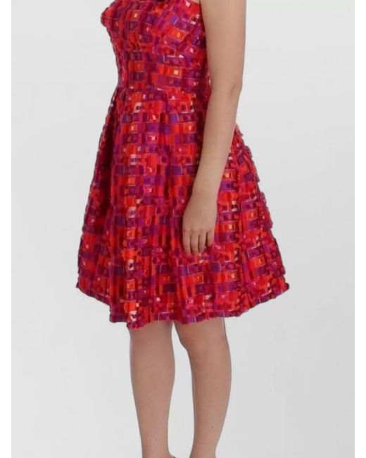 Dolce & Gabbana Red Silk Patterned Sleeveless Square-Neck A-Line Knee-Length Dress
