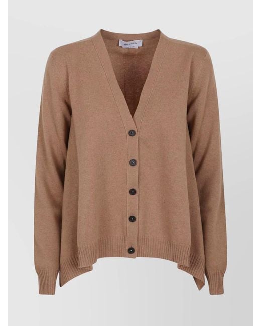 McQueen Brown Cashmere Oversized V-Neck Ribbed Cardigan