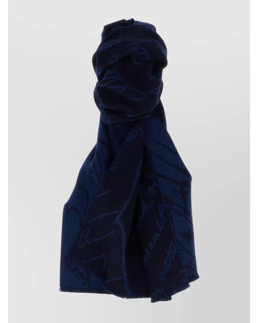 Berluti Blue Abstract Pattern Scarf Fringed Edges for men