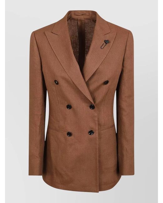 Lardini Brown Jacket Double Breasted Notched Lapels