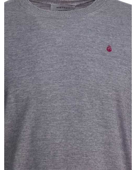 McQueen Blue Wool Crewneck Long-Sleeve Jumper for men