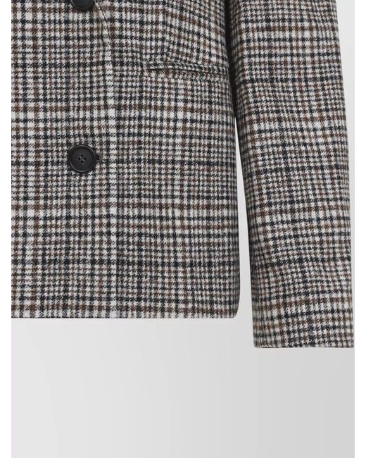Brunello Cucinelli Gray Checked Double Breasted Jacket Front Pockets