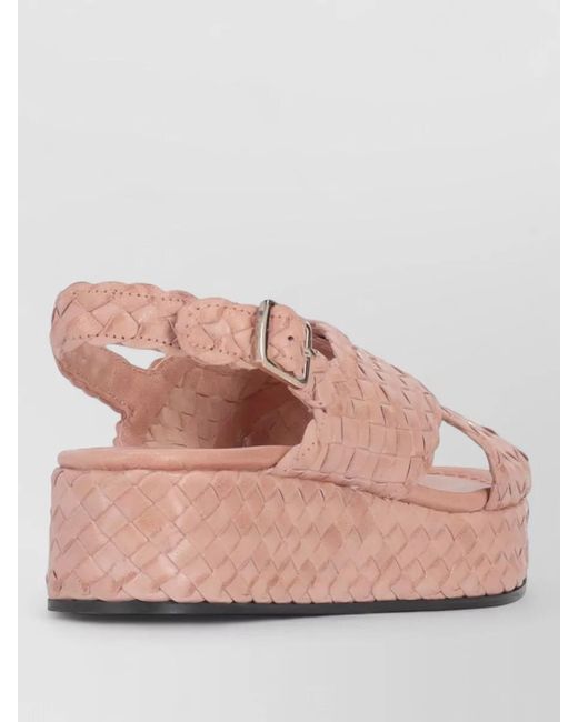 LA ROSE Pink Forli Platform Slides Woven Design