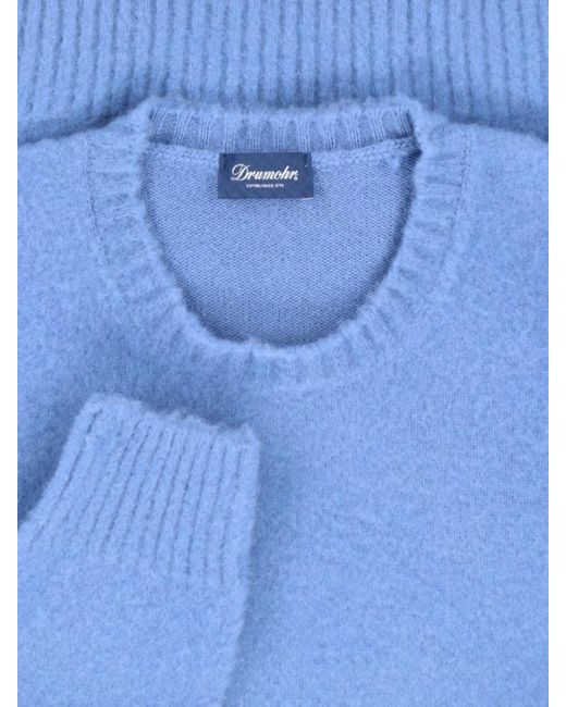 Drumohr Blue Cashmere Crewneck Jumper for men