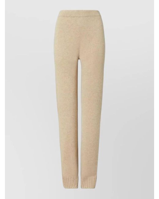 Tory Burch Natural Wool Knit Trousers Ribbed Cuff Hem