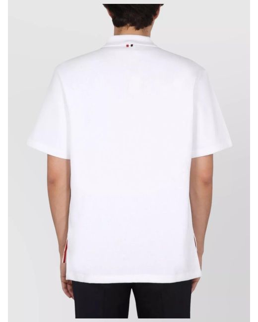 Thom Browne White Cotton Short-Sleeve Polo Shirt for men