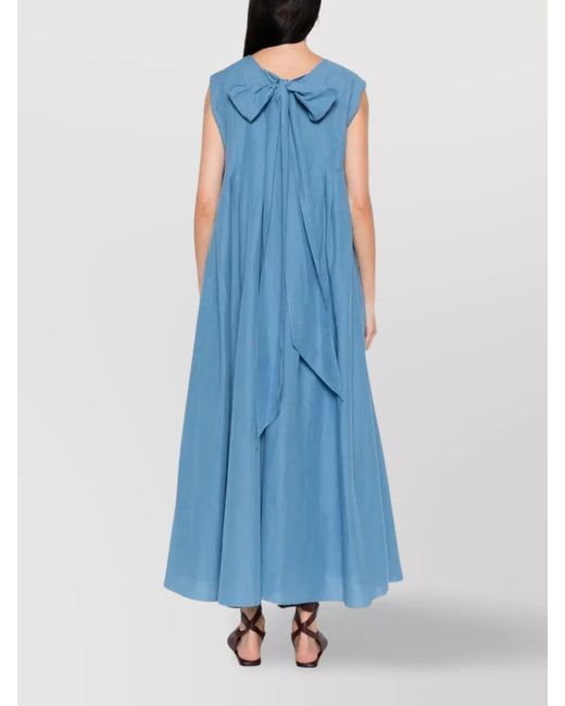 Max Mara Blue Ramie Cotton Sleeveless V-Neck Maxi Dress