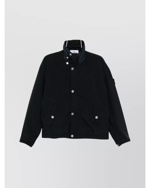 Stone Island Black Stylish Short Jacket High Collar Pockets for men
