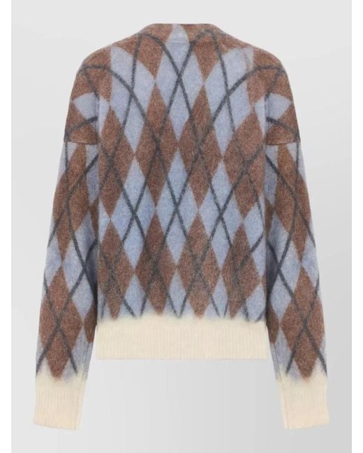Acne Multicolor Mohair Wool Argyle Cardigan V Neck