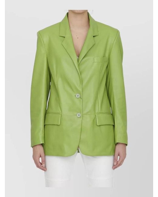 Salvatore Santoro Green Leather Jacket Notch Lapel Oversized Cut