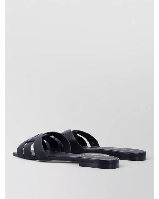 Saint Laurent White Leather Flat Sandals Interwoven Straps