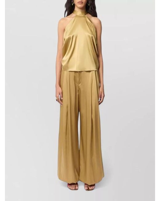 Nina Ricci Metallic Silk Halterneck Open-Back Sleeveless Blouse