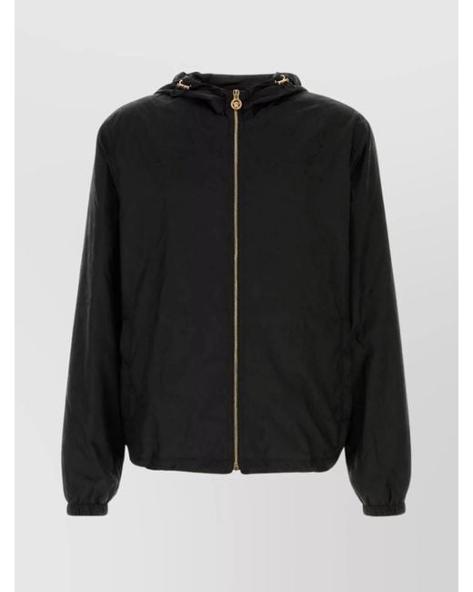 Versace Black Nylon Jacket With Hood And Elastic Cuffs for men