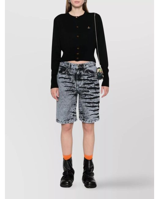 Vivienne Westwood Black Cashmere Cropped Ribbed Knit Cardigan
