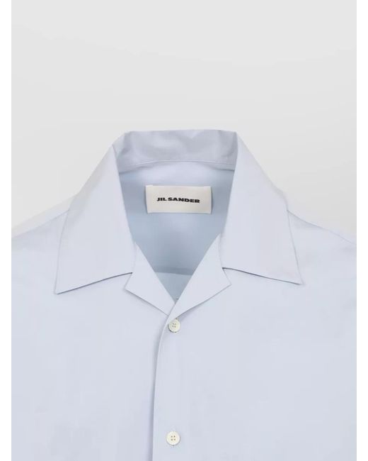 Jil Sander Blue Cotton Bowling Collar Short Sleeve Shirt for men