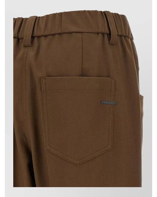 Brunello Cucinelli Brown Stretch Cotton Mid-Rise Tapered Tailored Trousers