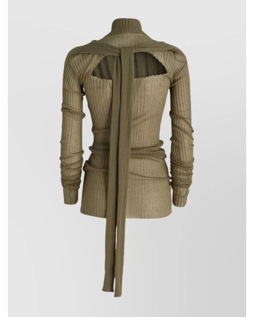 Quira Green Ribbed Cutout High Neck Knitted Top