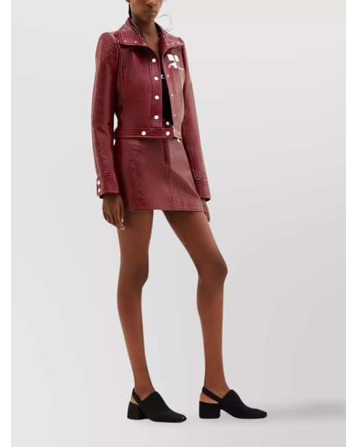Courreges Red Cropped Faux Leather Biker Jacket