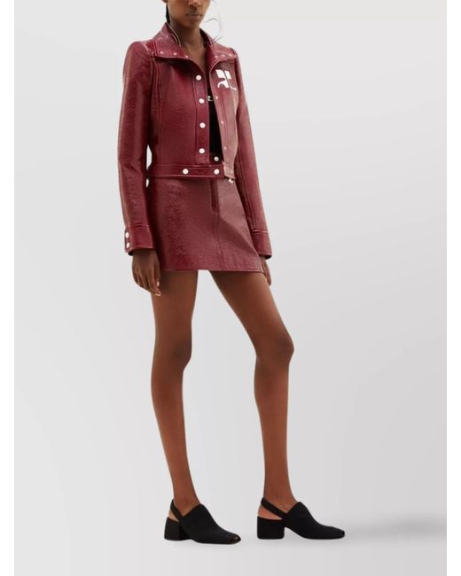 Courreges Red Cropped Faux Leather Biker Jacket