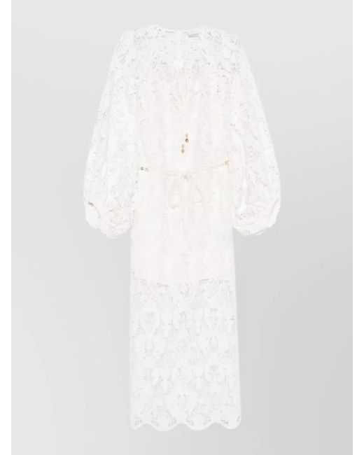 Zimmermann White Coco Lace Midi Dress Tie Neckline
