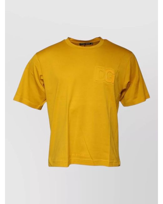 Dolce & Gabbana Yellow Cotton Logo Crew Neck Short Sleeve T-Shirt for men