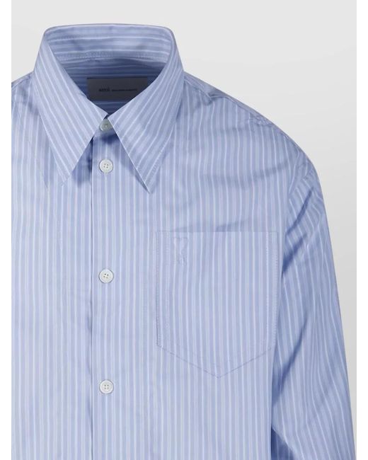 AMI Blue Cotton Long-Sleeve Wide Shirt for men