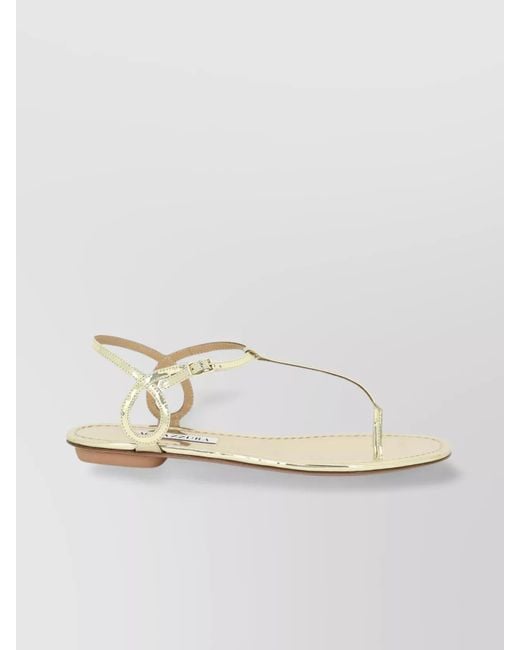 Aquazzura White "Barely There" Metallic Loop Ankle Strap Sandals