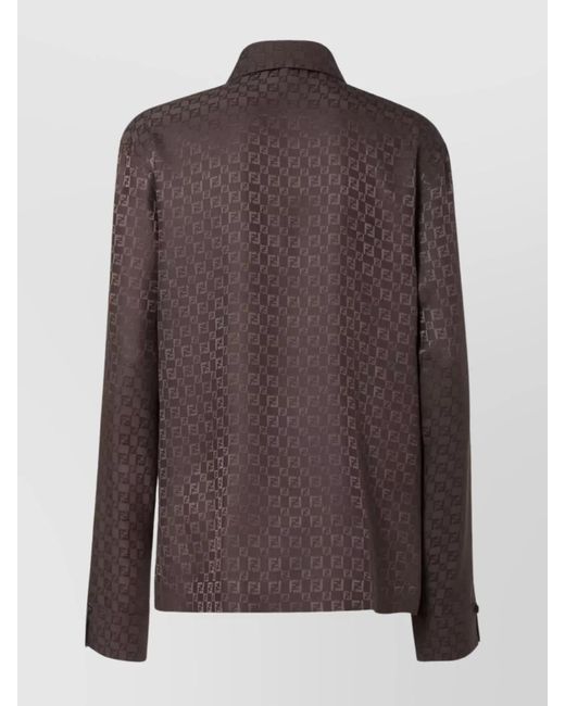 Fendi Brown Silk Jacquard Wrap Long-Sleeve Shirt