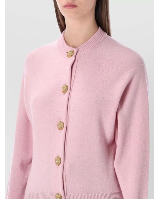 Balmain Pink Cashmere Wool Relaxed-Fit Ribbed-Trim Buttoned Cardigan